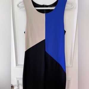 Colorblock Sleeveless Dress - Blue, Black, and Tan